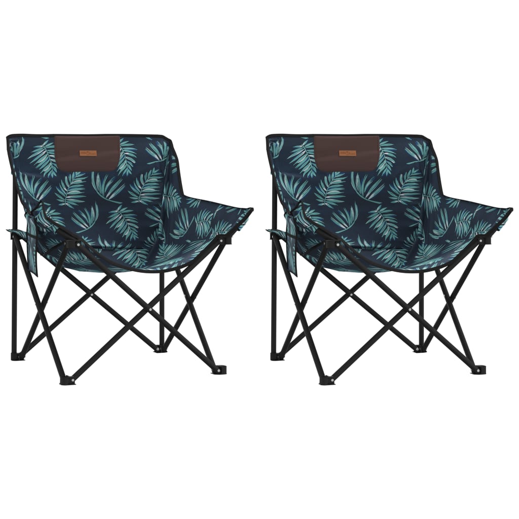Campingstoelen 2 st met vakje inklapbaar bladprint is nu te koop bij PeponiXL, paradijselijk wonen!