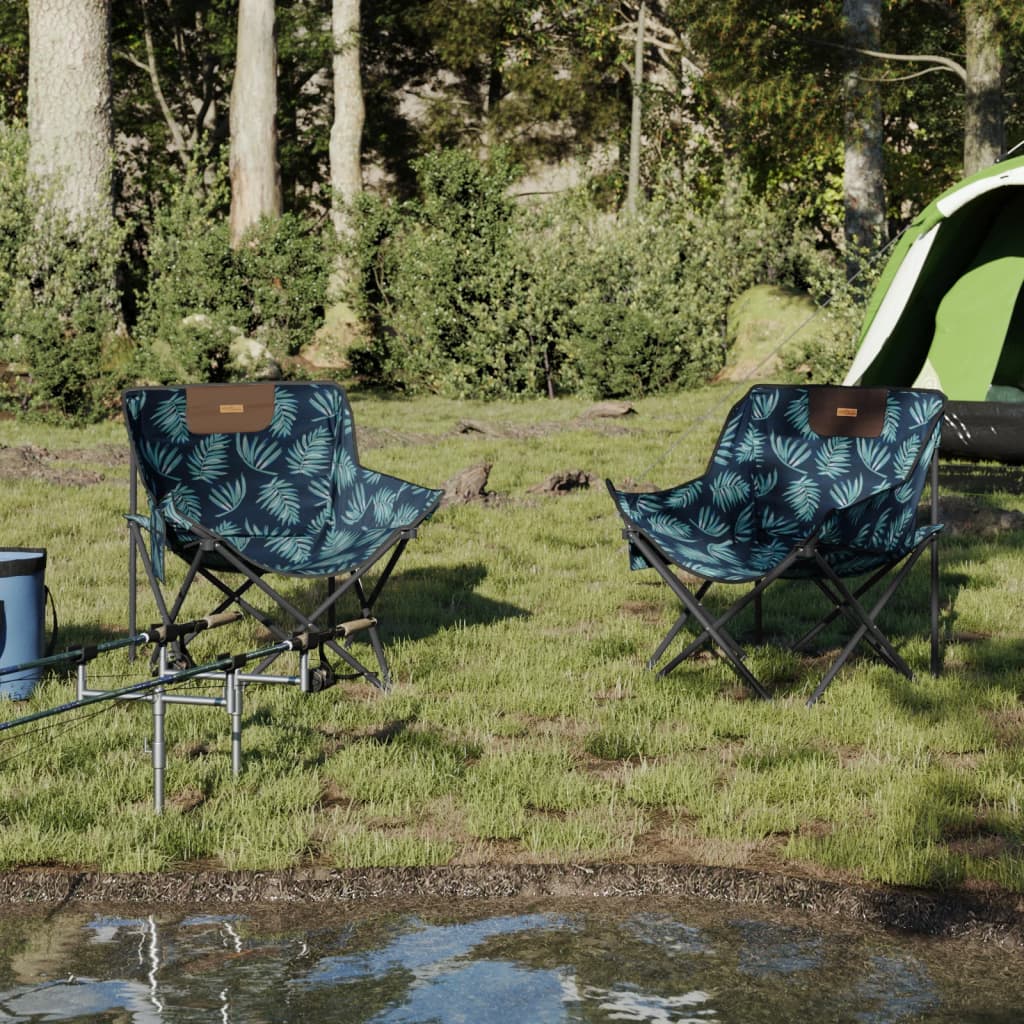 Campingstoelen 2 st met vakje inklapbaar bladprint is nu te koop bij PeponiXL, paradijselijk wonen!