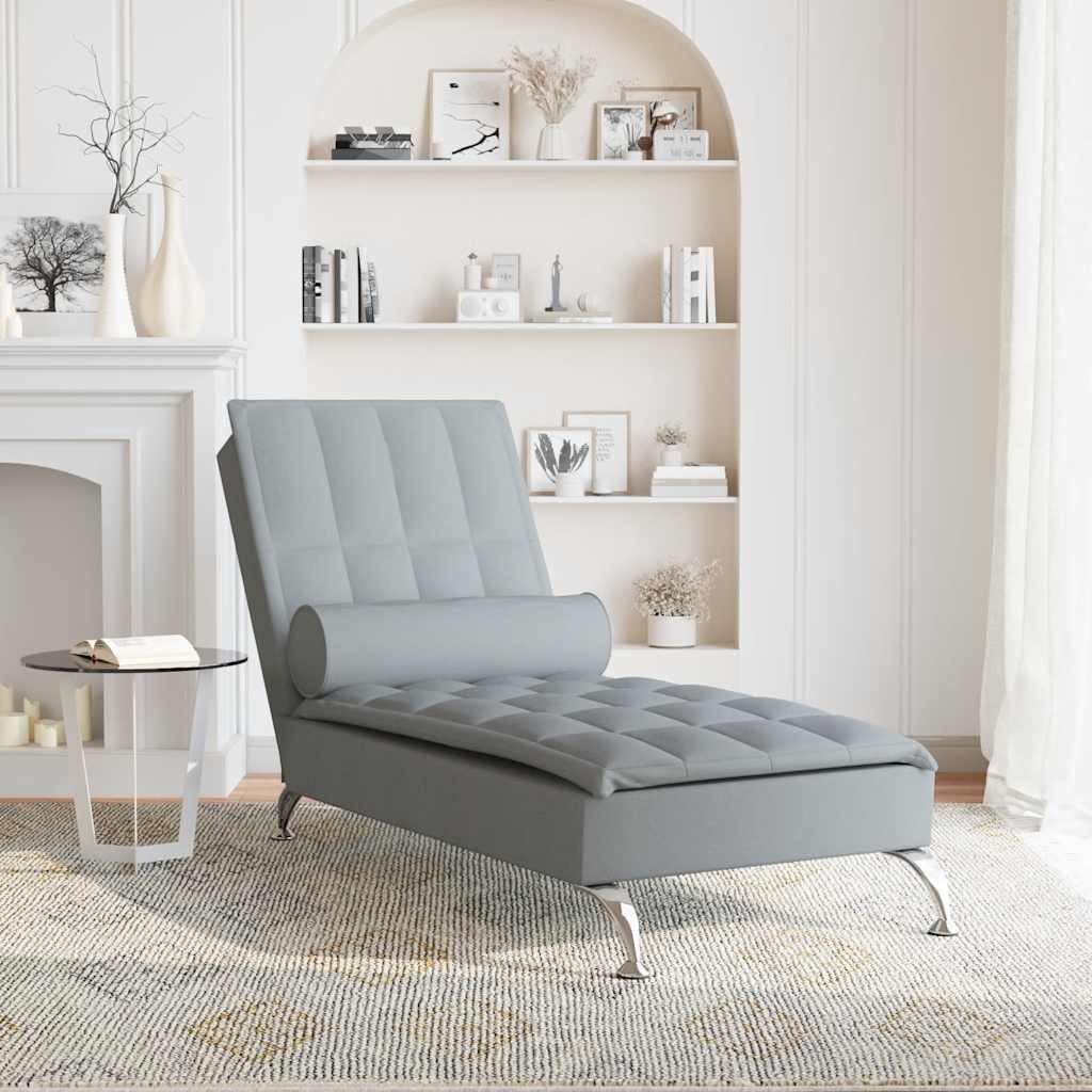 Massage chaise longue met bolster stof lichtgrijs is nu te koop bij PeponiXL, paradijselijk wonen!