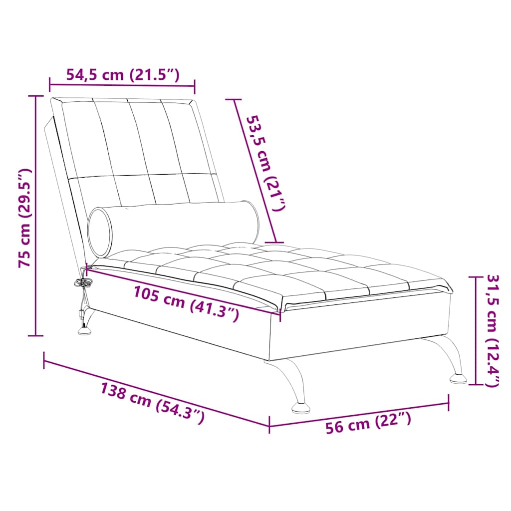 Massage chaise longue met bolster stof lichtgrijs is nu te koop bij PeponiXL, paradijselijk wonen!