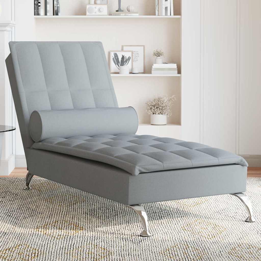 Massage chaise longue met bolster stof lichtgrijs is nu te koop bij PeponiXL, paradijselijk wonen!