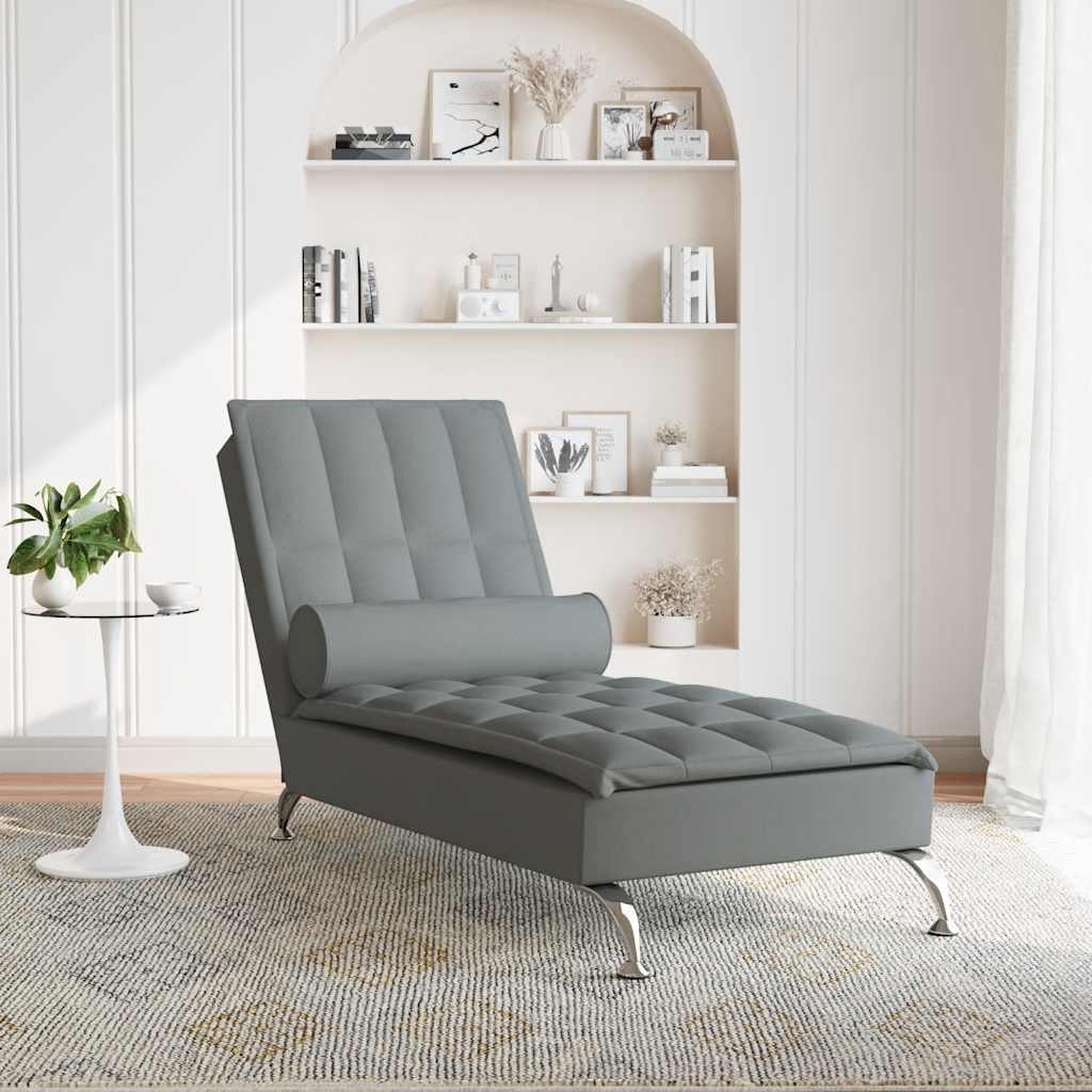Massage chaise longue met bolster stof donkergrijs is nu te koop bij PeponiXL, paradijselijk wonen!