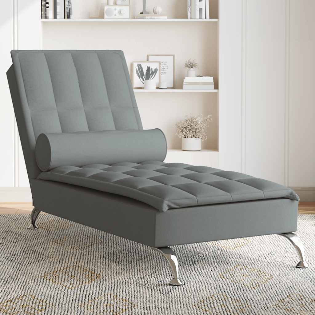 Massage chaise longue met bolster stof donkergrijs is nu te koop bij PeponiXL, paradijselijk wonen!