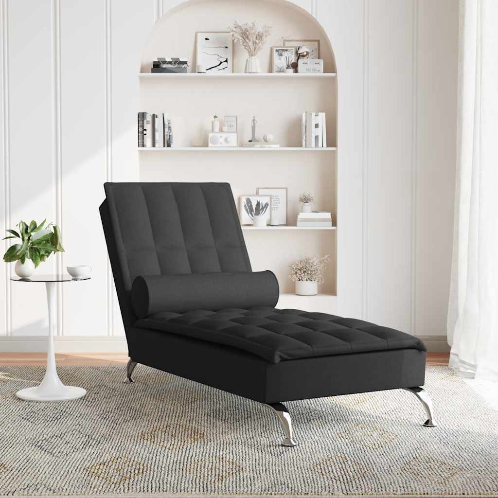 Massage chaise longue met bolster stof zwart is nu te koop bij PeponiXL, paradijselijk wonen!
