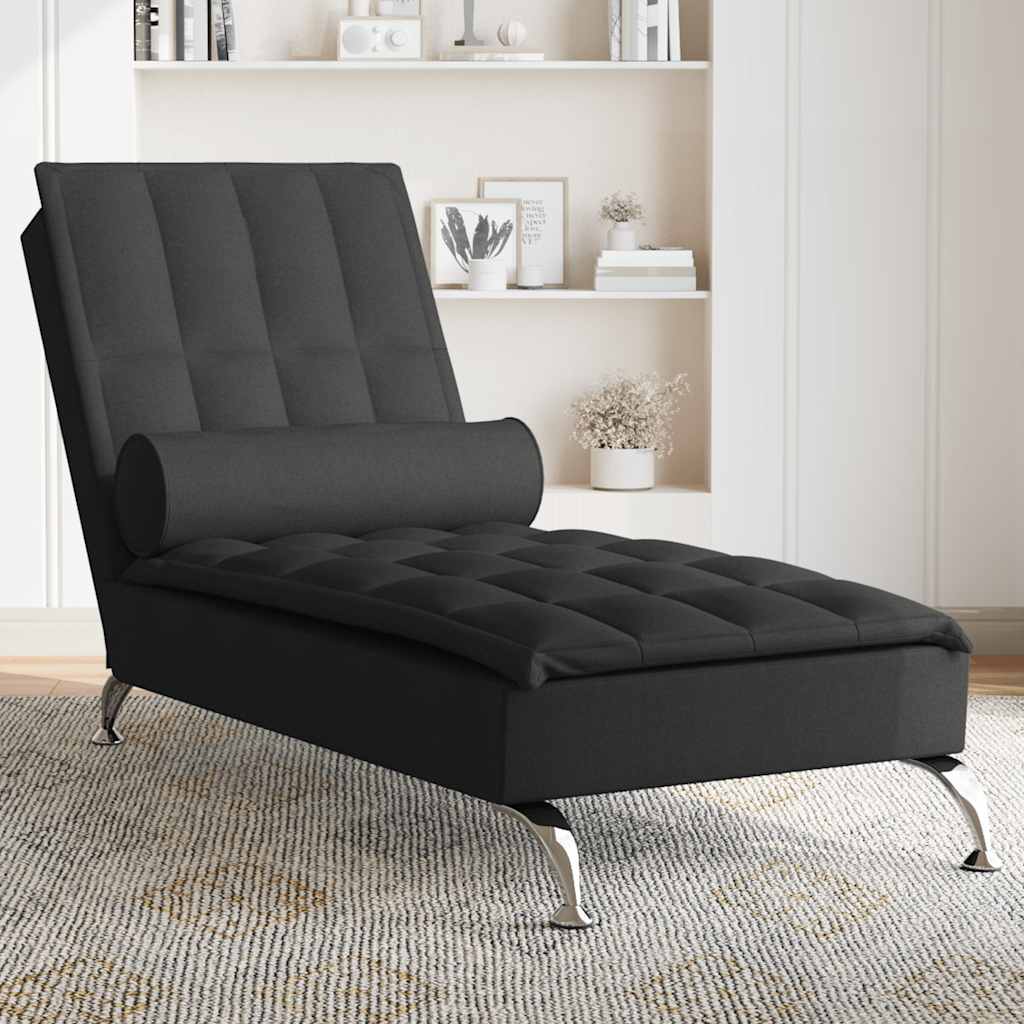Massage chaise longue met bolster stof zwart is nu te koop bij PeponiXL, paradijselijk wonen!