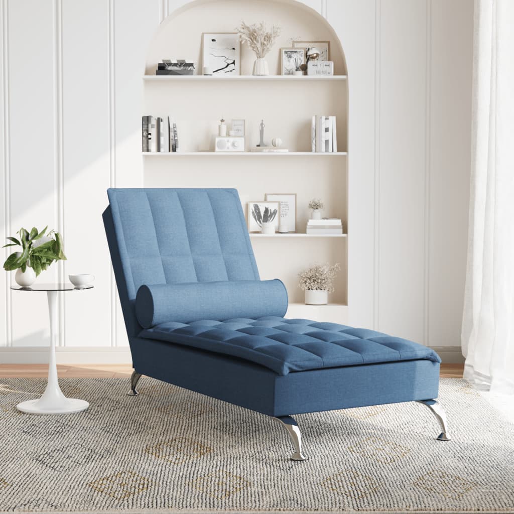 Massage chaise longue met bolster stof blauw is nu te koop bij PeponiXL, paradijselijk wonen!
