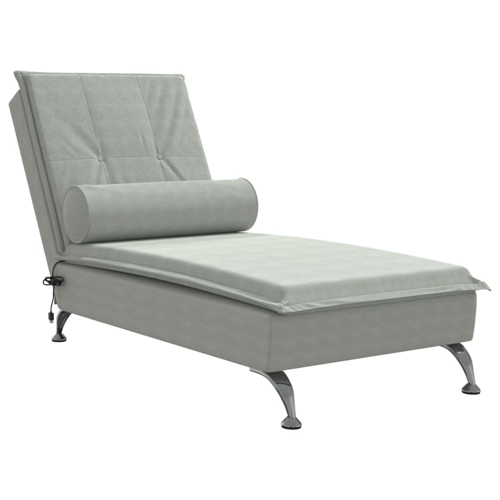 Massage chaise longue met bolster fluweel lichtgrijs is nu te koop bij PeponiXL, paradijselijk wonen!