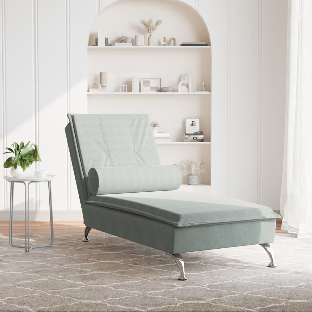 Massage chaise longue met bolster fluweel lichtgrijs is nu te koop bij PeponiXL, paradijselijk wonen!