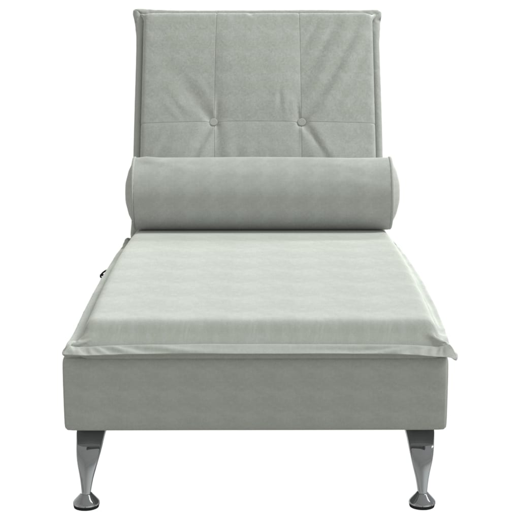 Massage chaise longue met bolster fluweel lichtgrijs is nu te koop bij PeponiXL, paradijselijk wonen!