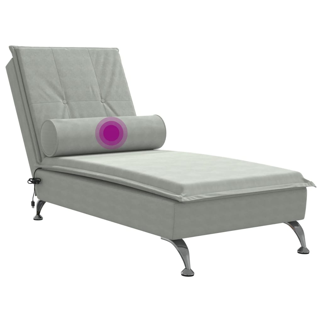 Massage chaise longue met bolster fluweel lichtgrijs is nu te koop bij PeponiXL, paradijselijk wonen!