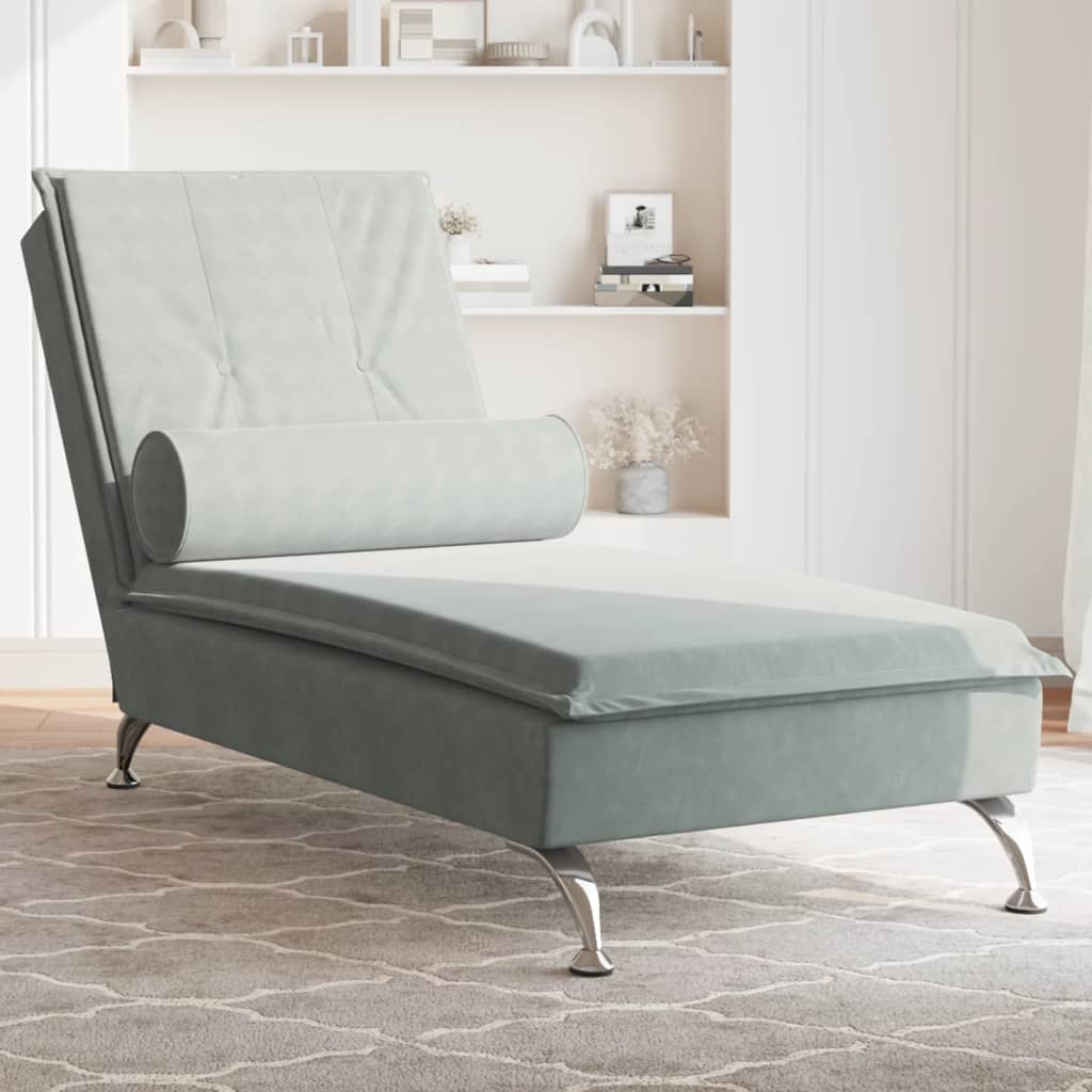 Massage chaise longue met bolster fluweel lichtgrijs is nu te koop bij PeponiXL, paradijselijk wonen!