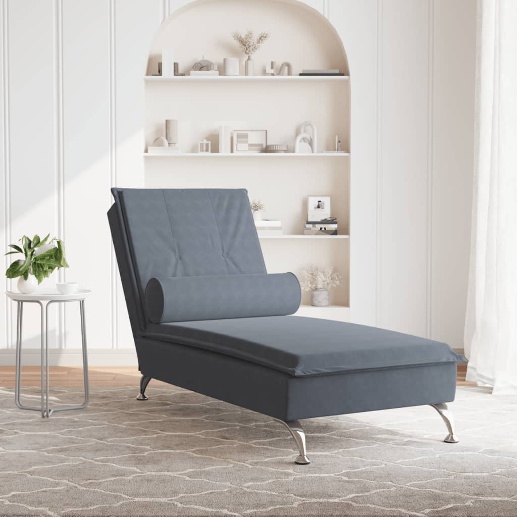 Massage chaise longue met bolster fluweel donkergrijs is nu te koop bij PeponiXL, paradijselijk wonen!