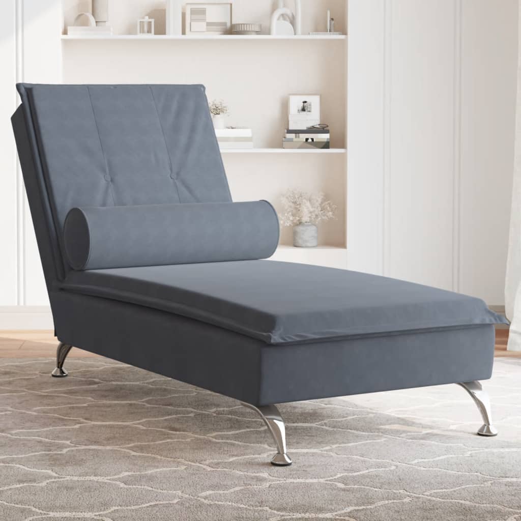 Massage chaise longue met bolster fluweel donkergrijs is nu te koop bij PeponiXL, paradijselijk wonen!