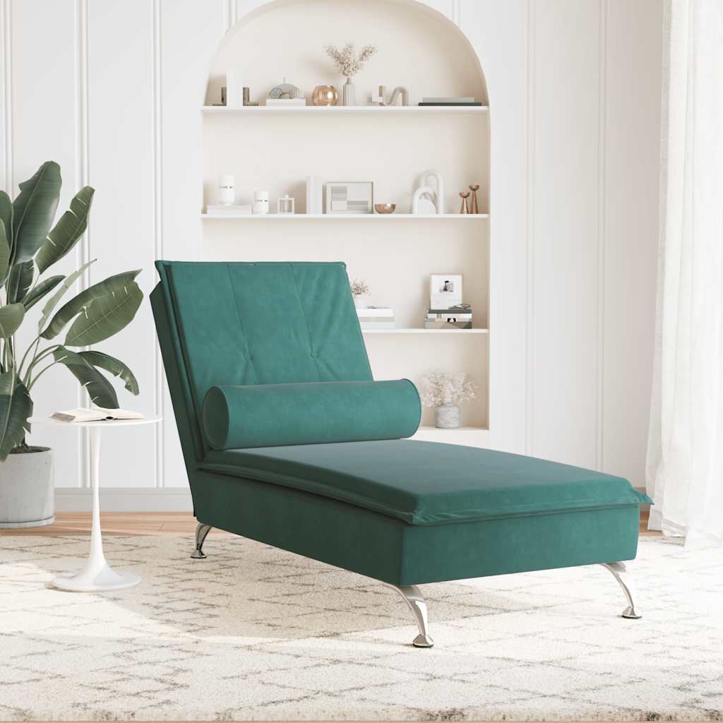 Massage chaise longue met bolster fluweel donkergroen is nu te koop bij PeponiXL, paradijselijk wonen!
