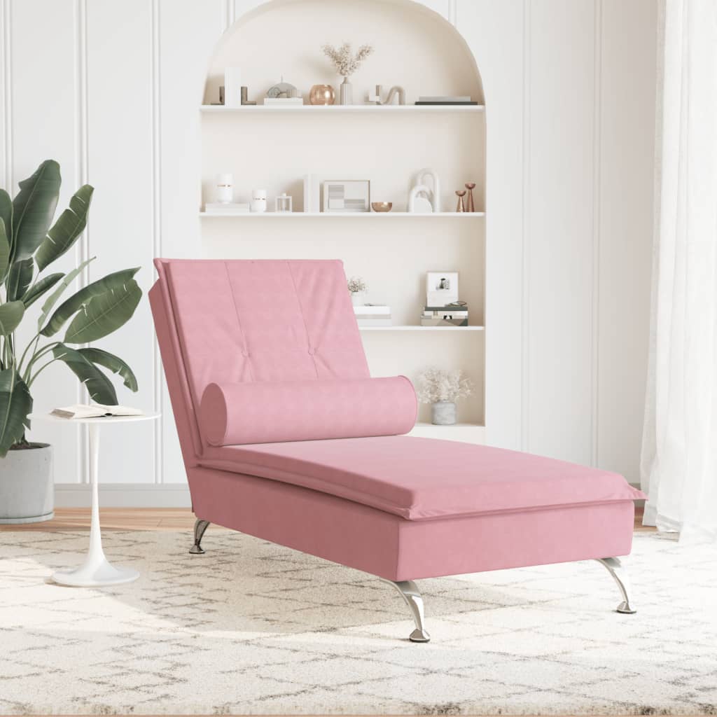 Massage chaise longue met bolster fluweel roze is nu te koop bij PeponiXL, paradijselijk wonen!