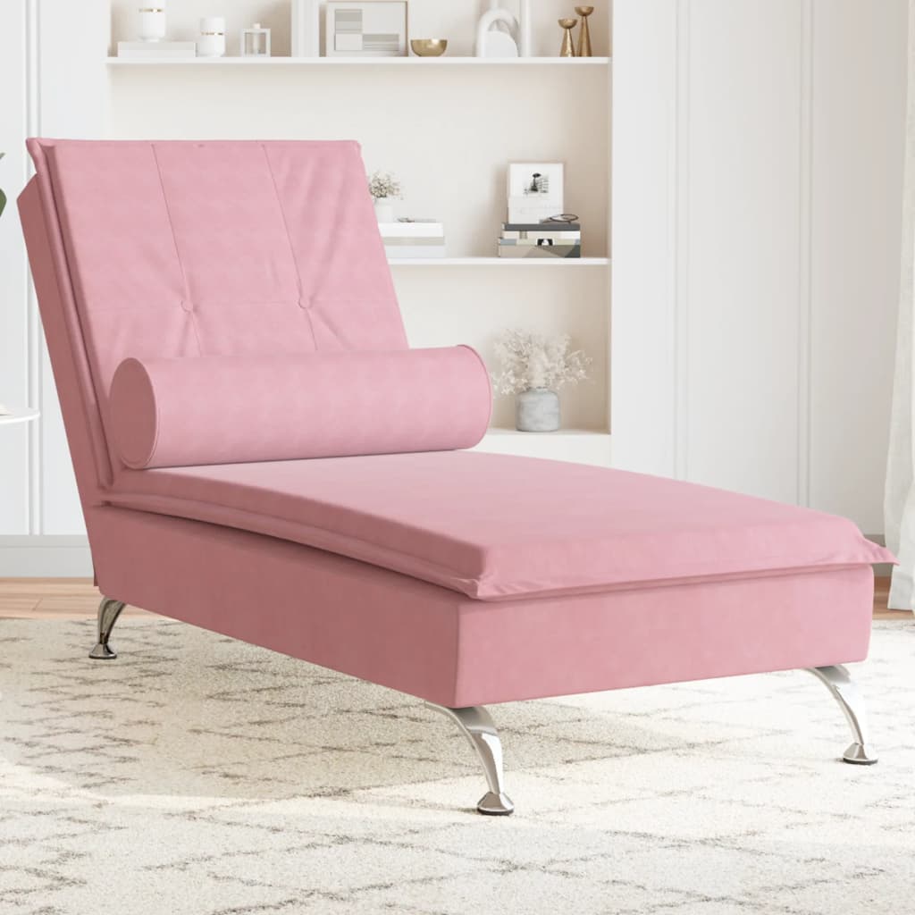 Massage chaise longue met bolster fluweel roze is nu te koop bij PeponiXL, paradijselijk wonen!