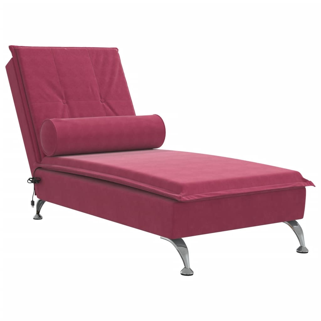 Massage chaise longue met bolster fluweel wijnrood is nu te koop bij PeponiXL, paradijselijk wonen!