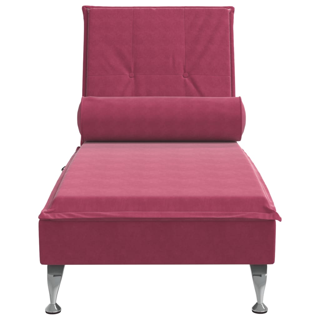 Massage chaise longue met bolster fluweel wijnrood is nu te koop bij PeponiXL, paradijselijk wonen!