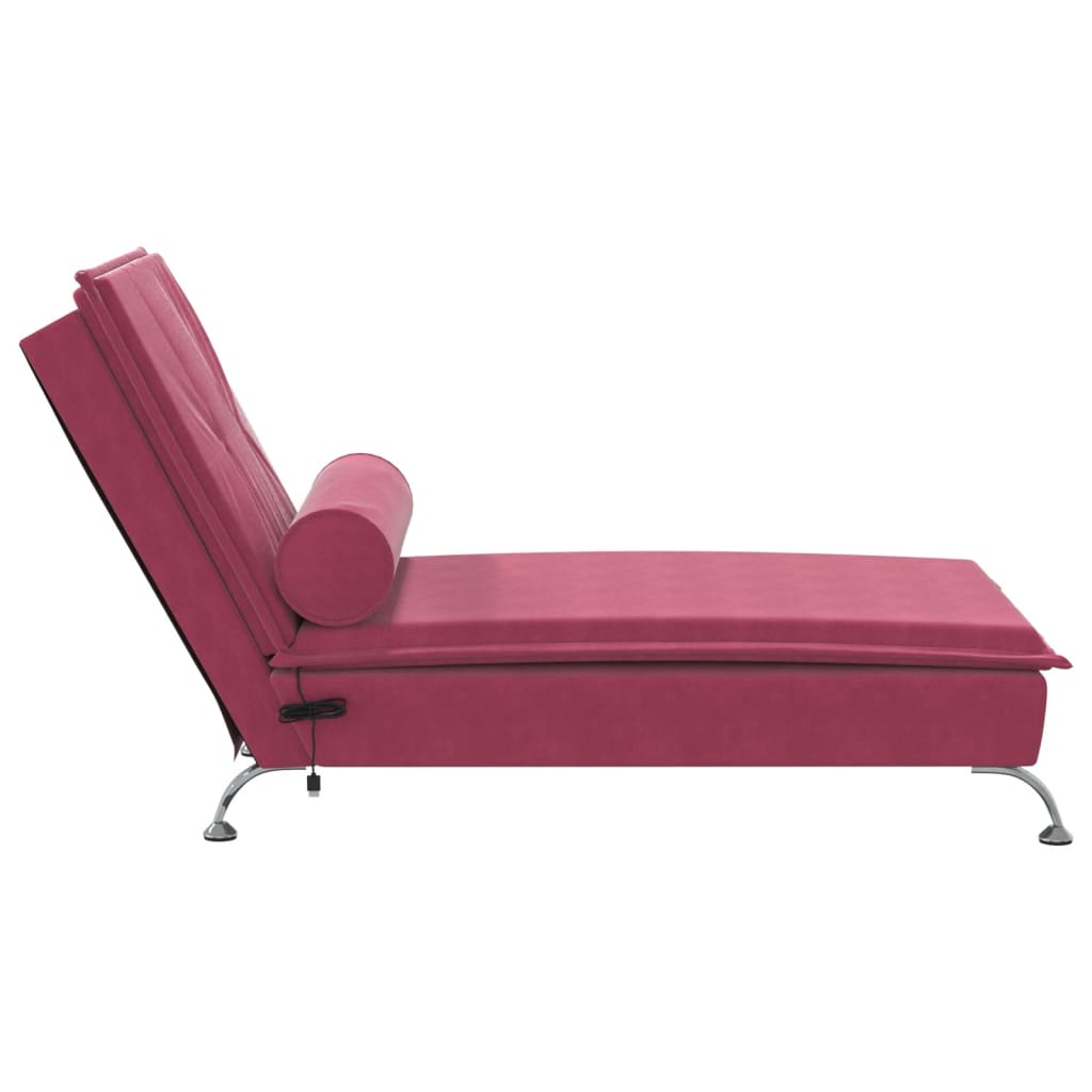 Massage chaise longue met bolster fluweel wijnrood is nu te koop bij PeponiXL, paradijselijk wonen!
