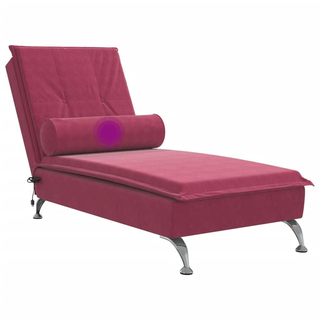 Massage chaise longue met bolster fluweel wijnrood is nu te koop bij PeponiXL, paradijselijk wonen!