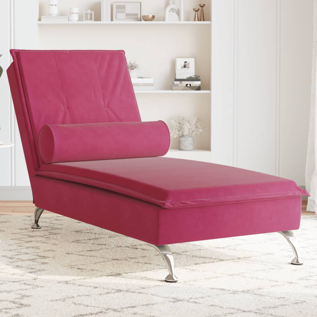 Massage chaise longue met bolster fluweel wijnrood is nu te koop bij PeponiXL, paradijselijk wonen!
