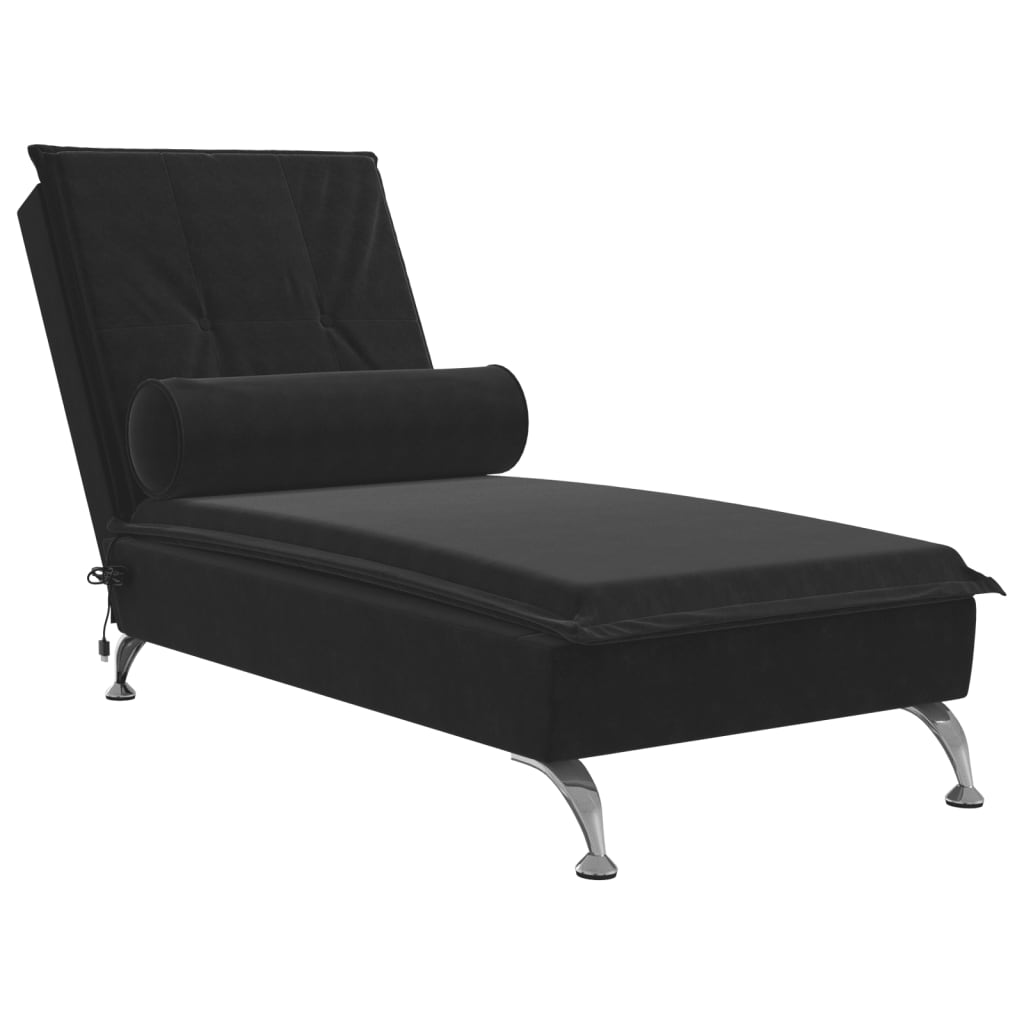 Massage chaise longue met bolster fluweel zwart is nu te koop bij PeponiXL, paradijselijk wonen!