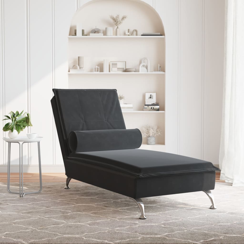 Massage chaise longue met bolster fluweel zwart is nu te koop bij PeponiXL, paradijselijk wonen!