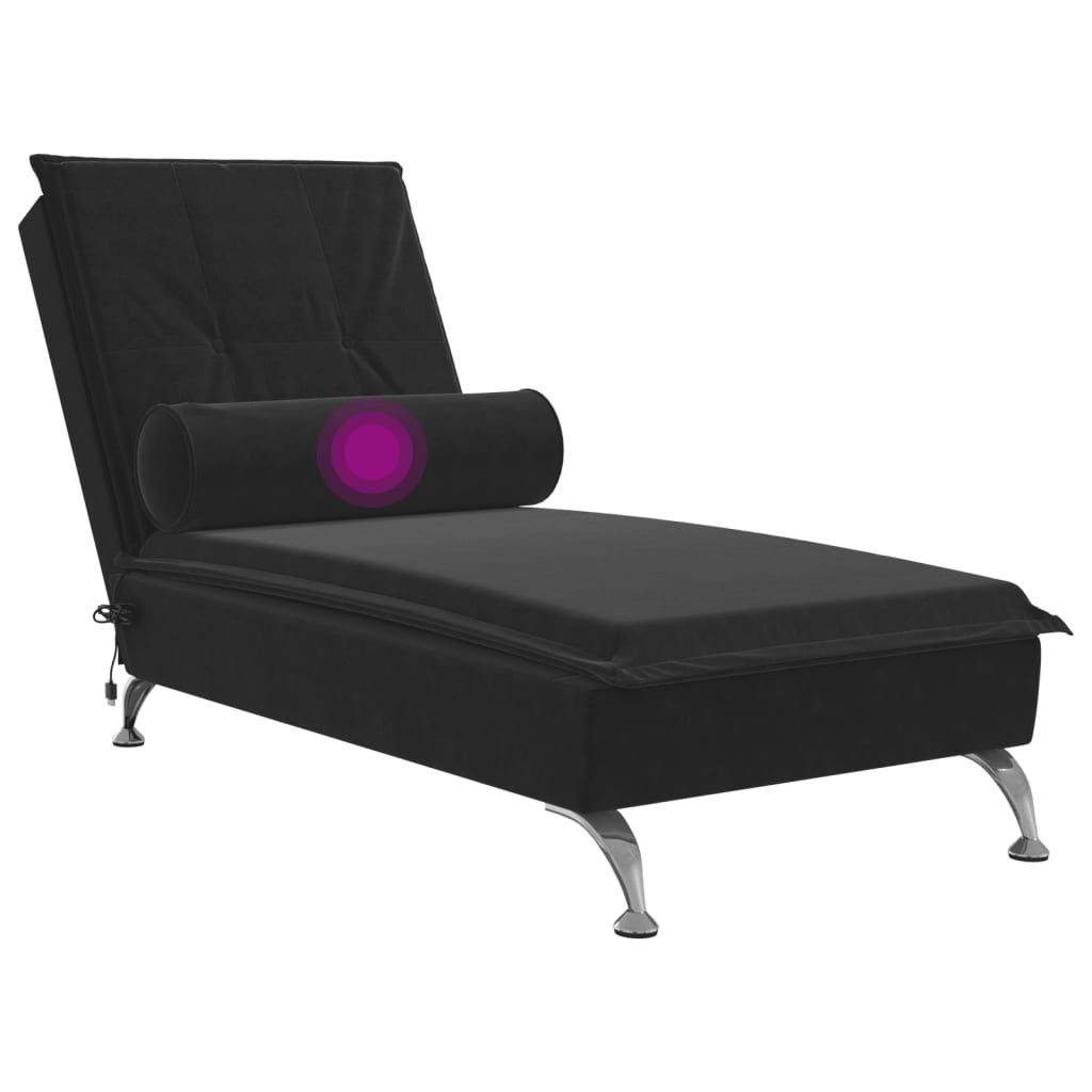Massage chaise longue met bolster fluweel zwart is nu te koop bij PeponiXL, paradijselijk wonen!