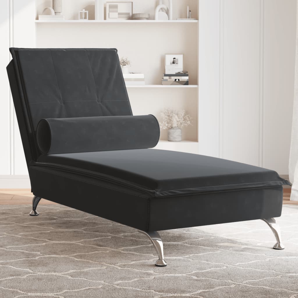Massage chaise longue met bolster fluweel zwart is nu te koop bij PeponiXL, paradijselijk wonen!