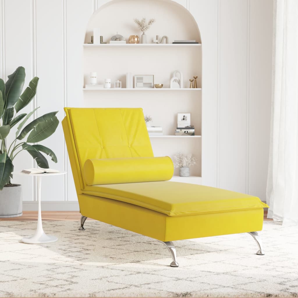 Massage chaise longue met bolster fluweel geel is nu te koop bij PeponiXL, paradijselijk wonen!