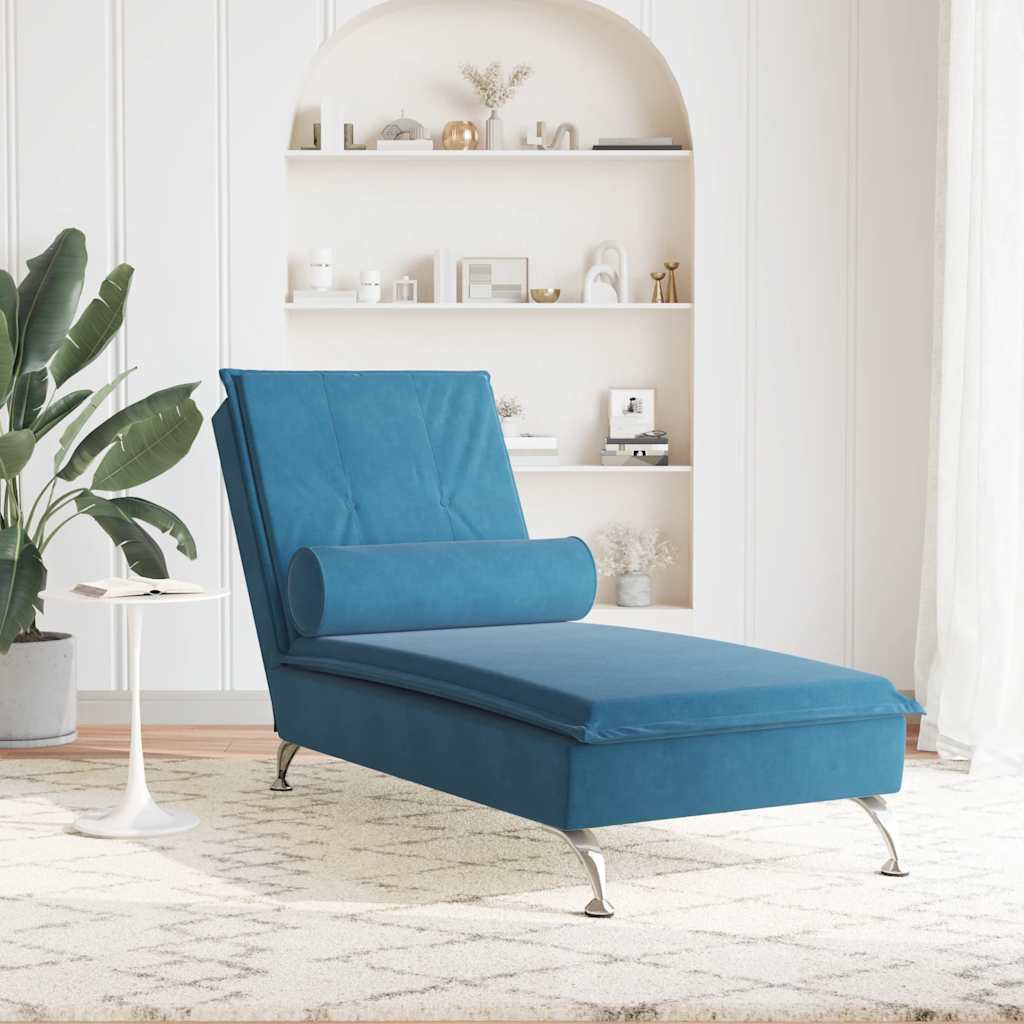 Massage chaise longue met bolster fluweel blauw is nu te koop bij PeponiXL, paradijselijk wonen!