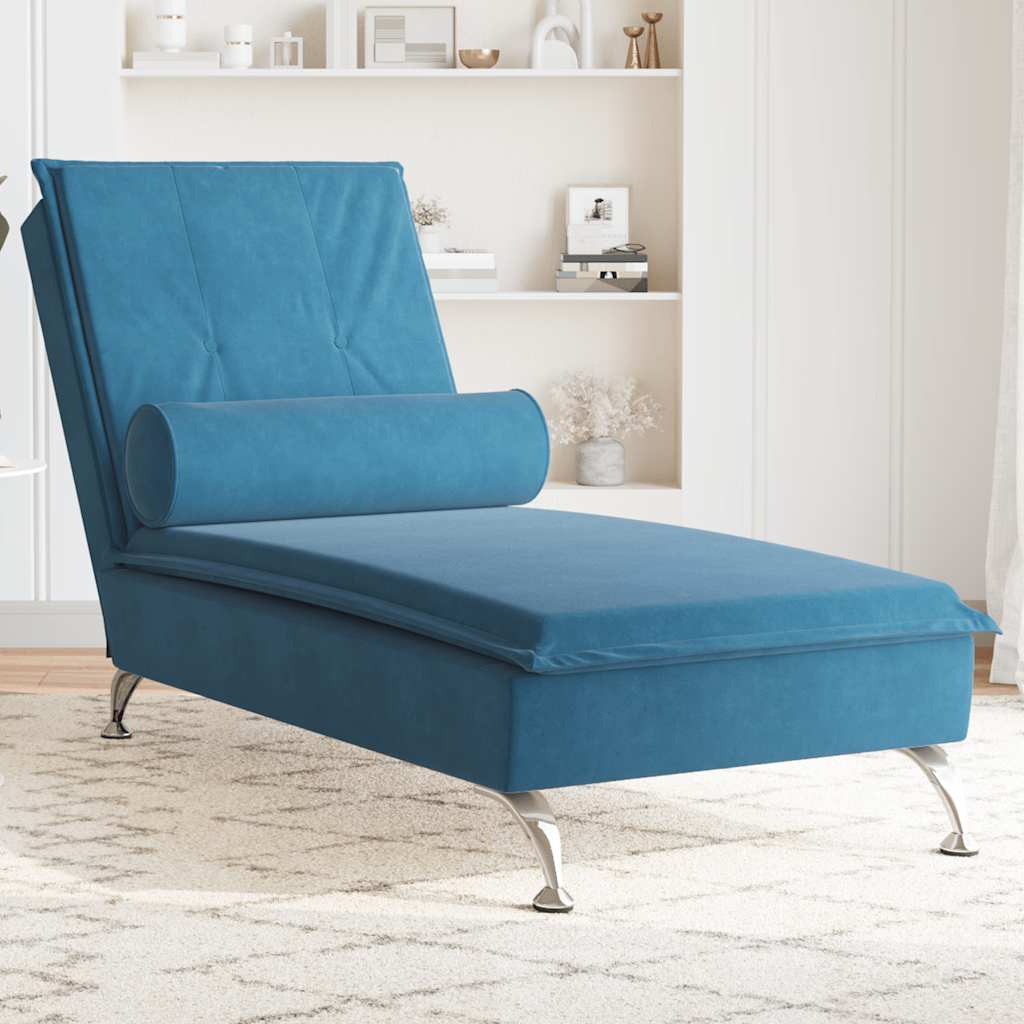 Massage chaise longue met bolster fluweel blauw is nu te koop bij PeponiXL, paradijselijk wonen!