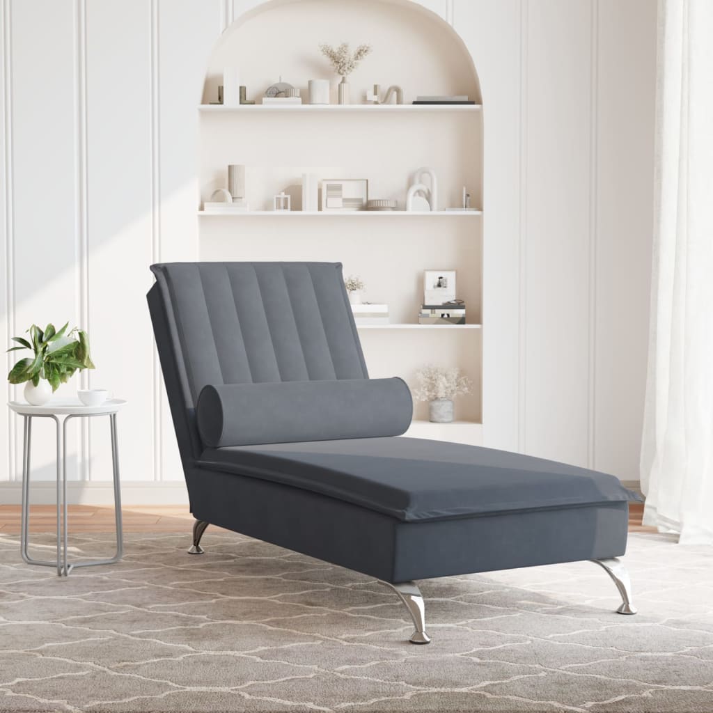 Massage chaise longue met bolster fluweel donkergrijs is nu te koop bij PeponiXL, paradijselijk wonen!