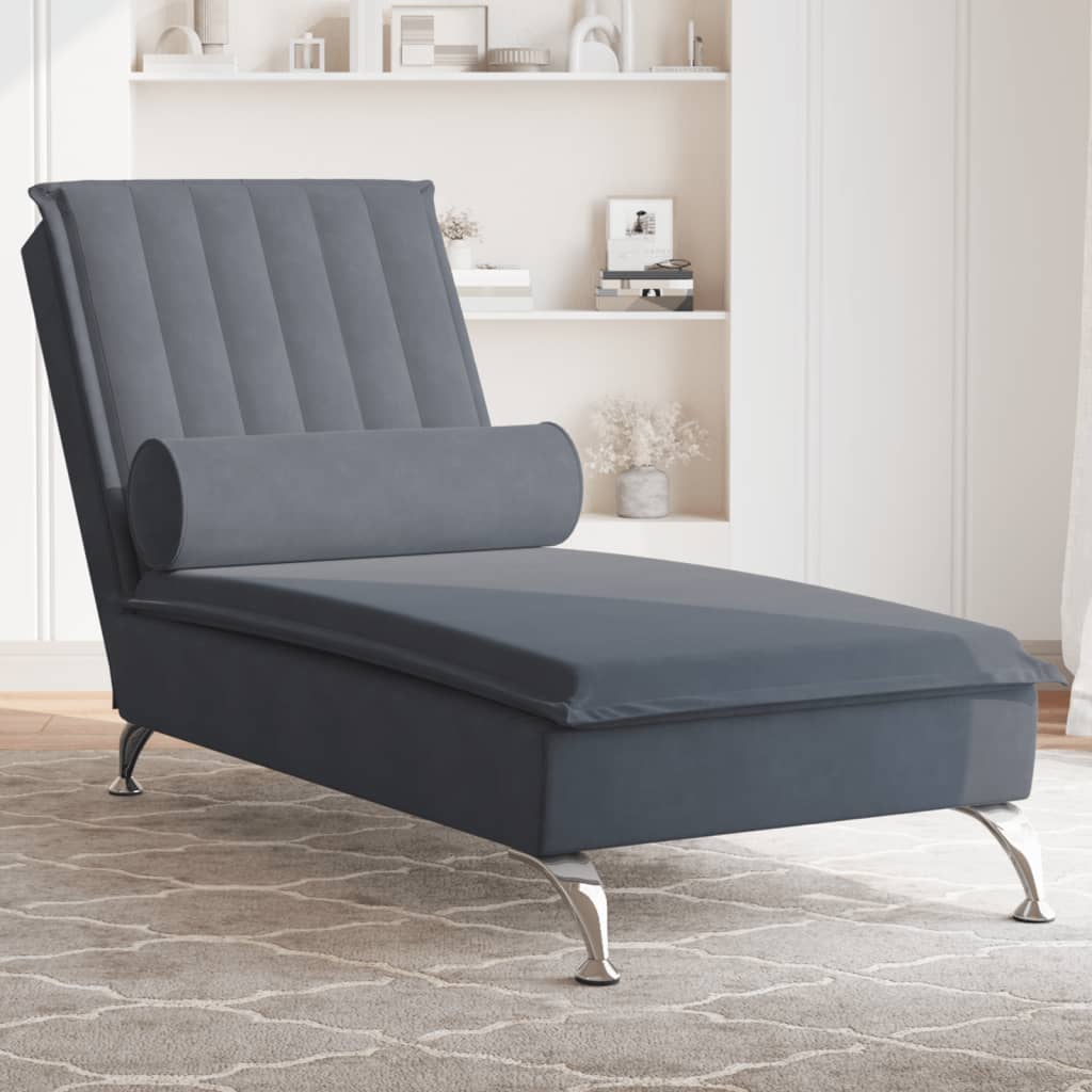 Massage chaise longue met bolster fluweel donkergrijs is nu te koop bij PeponiXL, paradijselijk wonen!