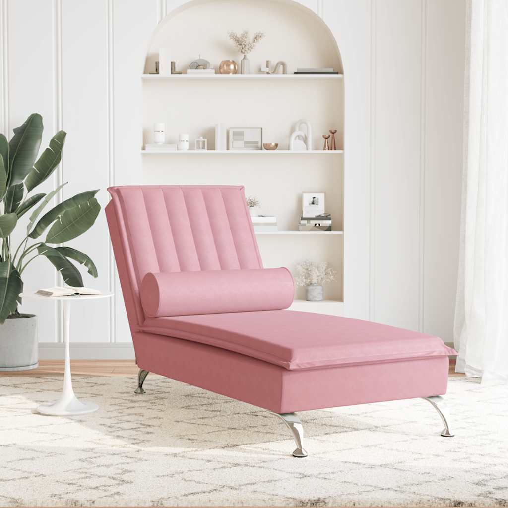 Massage chaise longue met bolster fluweel roze is nu te koop bij PeponiXL, paradijselijk wonen!