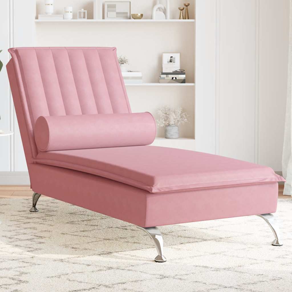 Massage chaise longue met bolster fluweel roze is nu te koop bij PeponiXL, paradijselijk wonen!