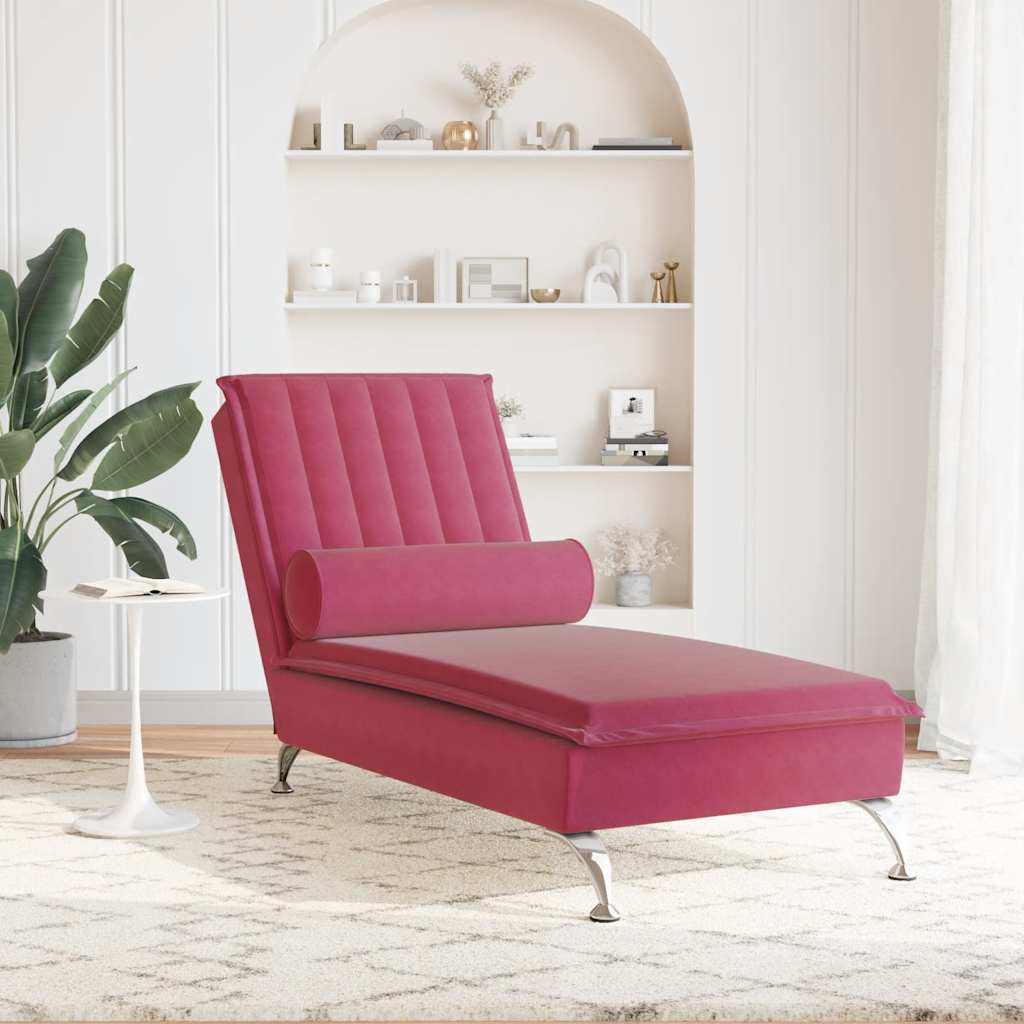 Massage chaise longue met bolster fluweel wijnrood is nu te koop bij PeponiXL, paradijselijk wonen!