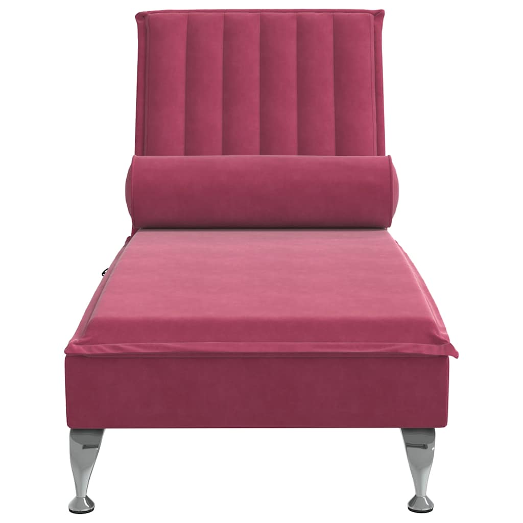 Massage chaise longue met bolster fluweel wijnrood is nu te koop bij PeponiXL, paradijselijk wonen!