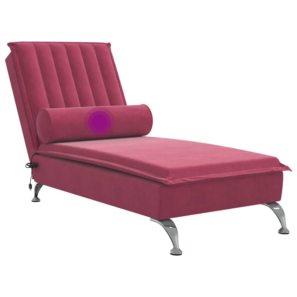 Massage chaise longue met bolster fluweel wijnrood is nu te koop bij PeponiXL, paradijselijk wonen!