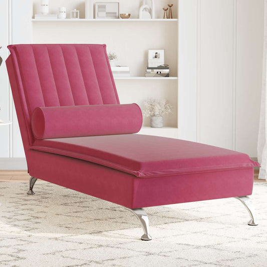 Massage chaise longue met bolster fluweel wijnrood is nu te koop bij PeponiXL, paradijselijk wonen!