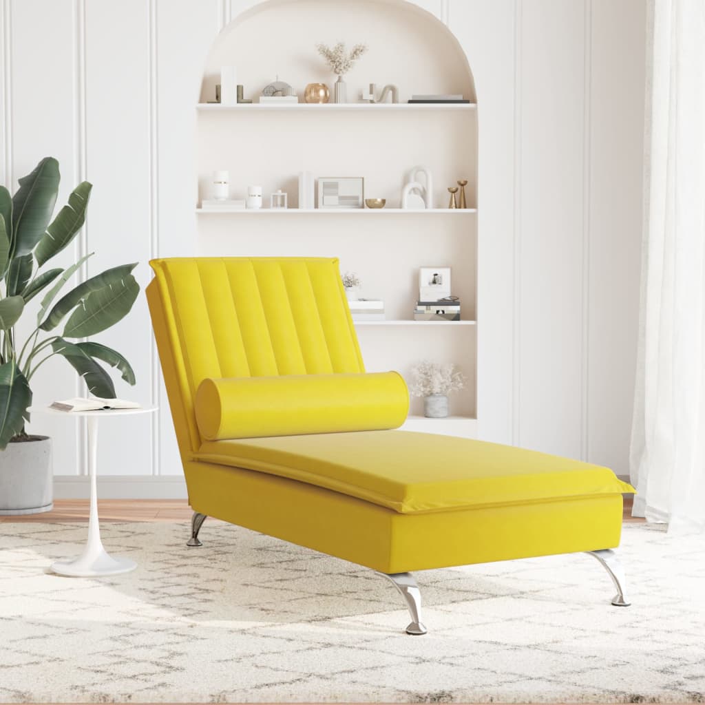 Massage chaise longue met bolster fluweel geel is nu te koop bij PeponiXL, paradijselijk wonen!
