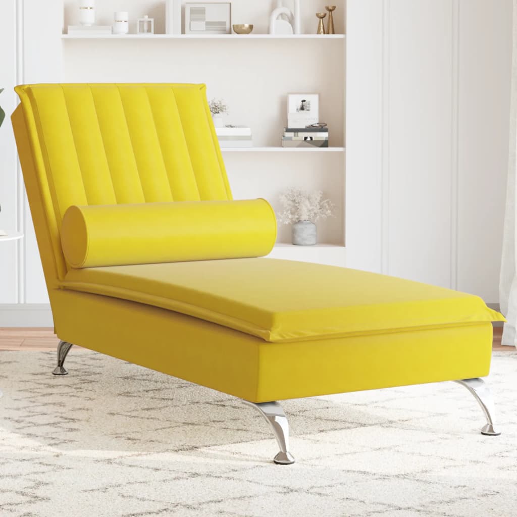 Massage chaise longue met bolster fluweel geel is nu te koop bij PeponiXL, paradijselijk wonen!