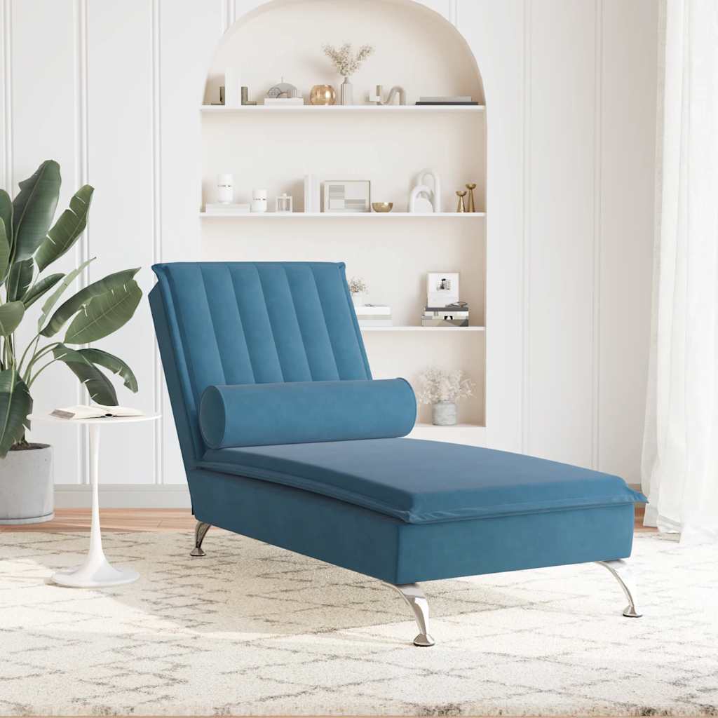 Massage chaise longue met bolster fluweel blauw is nu te koop bij PeponiXL, paradijselijk wonen!