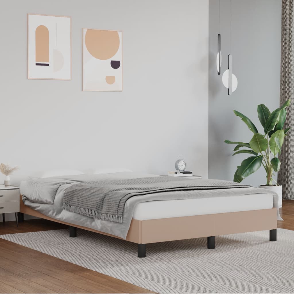 Bedframe zonder matras 120x190 cm kunstleer cappuccinokleurig is nu te koop bij PeponiXL, paradijselijk wonen!