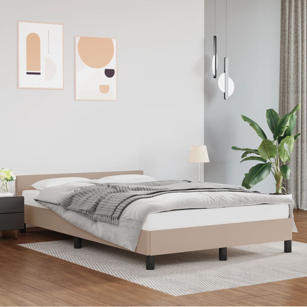 Bedframe zonder matras 120x190 cm kunstleer cappuccinokleurig is nu te koop bij PeponiXL, paradijselijk wonen!