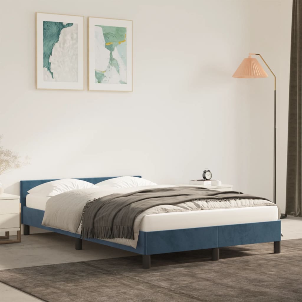 Bedframe zonder matras 120x190 cm fluweel donkerblauw is nu te koop bij PeponiXL, paradijselijk wonen!