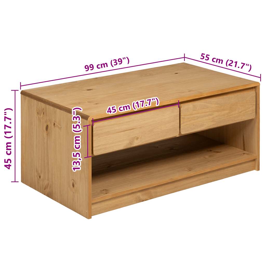 Salontafel SAUDA 99x55x45 cm massief grenenhout eikenkleurig is nu te koop bij PeponiXL, paradijselijk wonen!