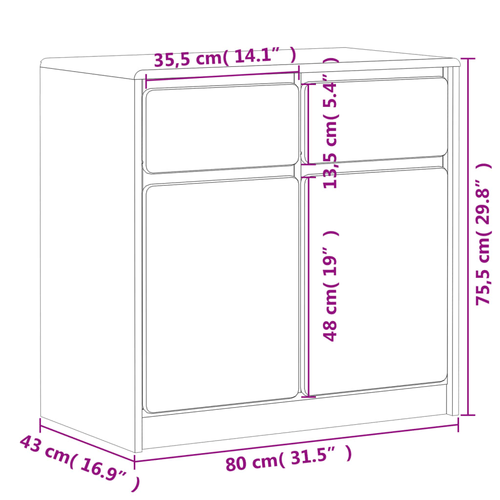 Dressoir SAUDA 80x43x75,5 cm massief grenenhout eikenkleurig is nu te koop bij PeponiXL, paradijselijk wonen!
