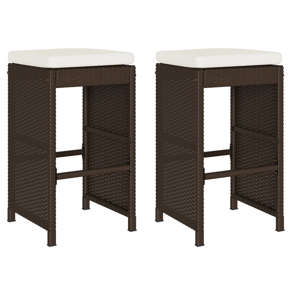 Tuinbarkrukken 2 st met kussens poly rattan bruin is nu te koop bij PeponiXL, paradijselijk wonen!