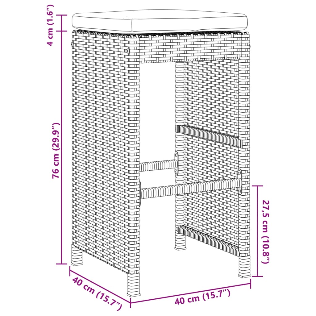 Tuinbarkrukken 2 st met kussens poly rattan bruin is nu te koop bij PeponiXL, paradijselijk wonen!
